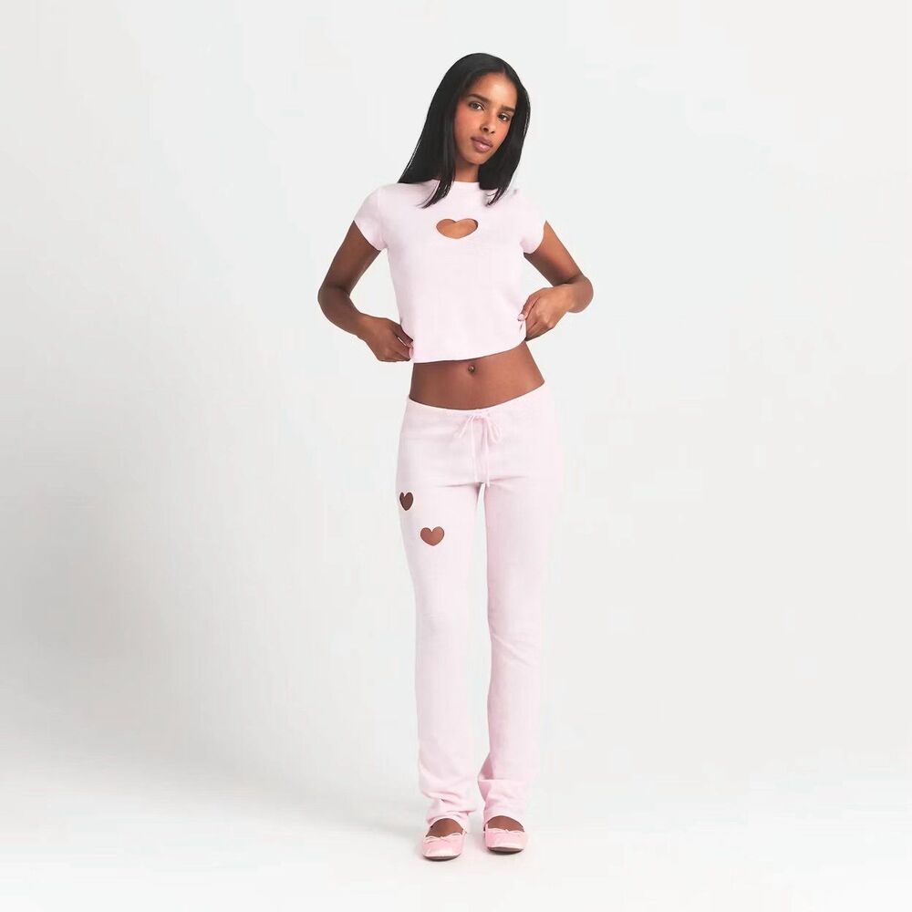 Skims Worn In Jersey Heart Straight Leg Pant Baby Pink Size Small